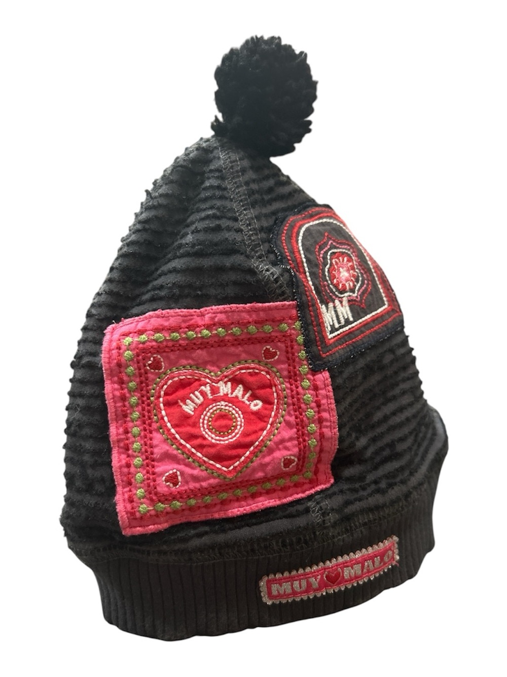 Muy Malo Kids Black & Pink Pom Pom Beanie